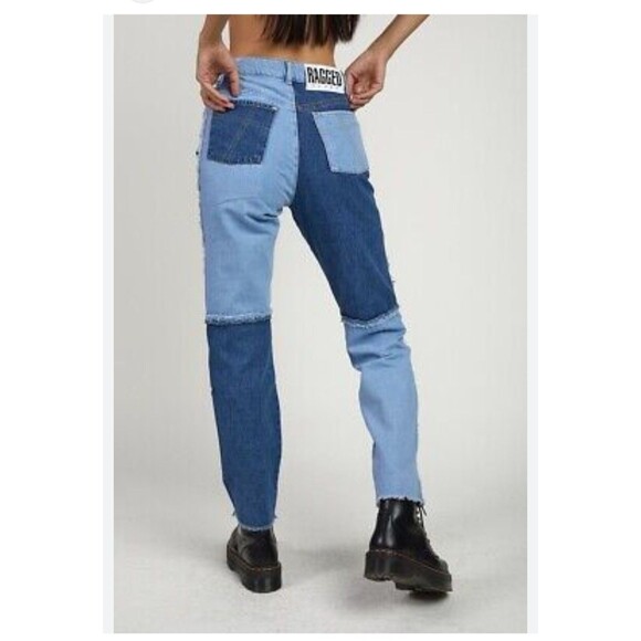 The Ragged Priest Quarter Panel Patchwork Ankle Mom Jeans Women’s 26 Raw Hem - Picture 1 of 11